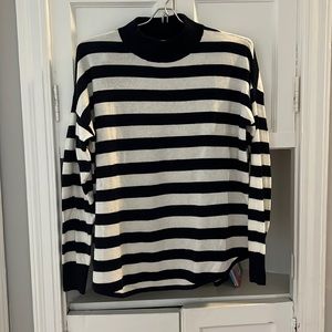 Navy blue and white stripes mock neck sweater, XS